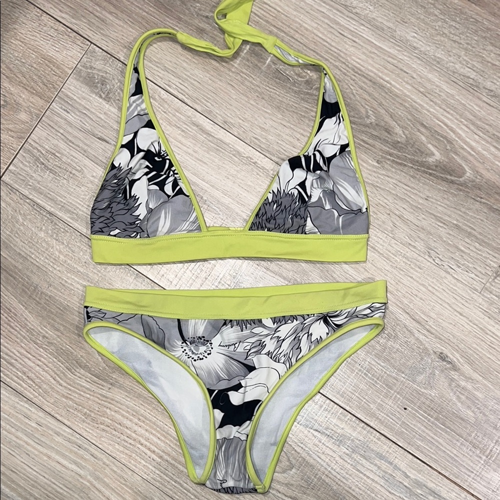 Vintage‎ Burberry Floral Bikini Set with Lime Accents